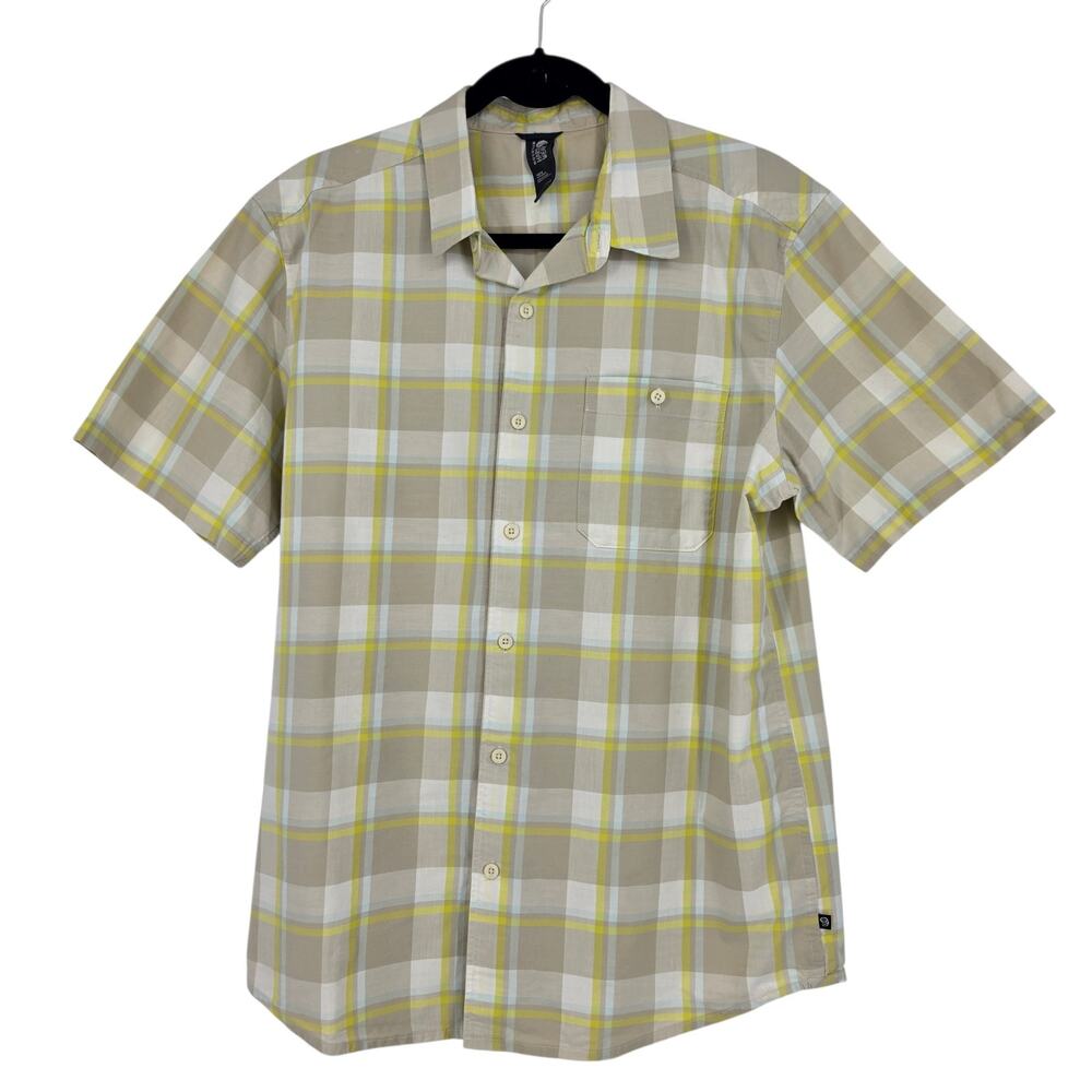 Mountain Hardwear Tan Yellow Plaid Cottonwood Short Sleeve Button Up Shirt Sz M